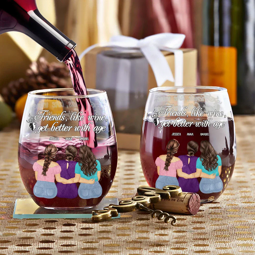 Friends Like Wine Better With Age - Personalized Stemless Wine Glass - Image 3