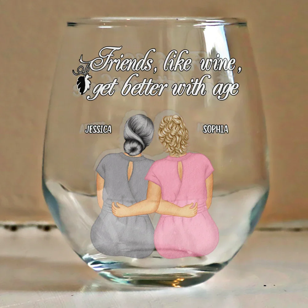 Friends Like Wine Better With Age - Personalized Stemless Wine Glass - Image 4