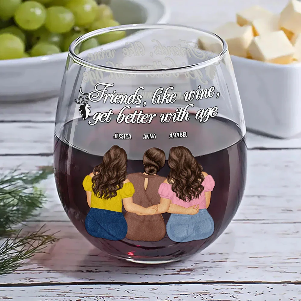 Friends Like Wine Better With Age - Personalized Stemless Wine Glass - Image 6