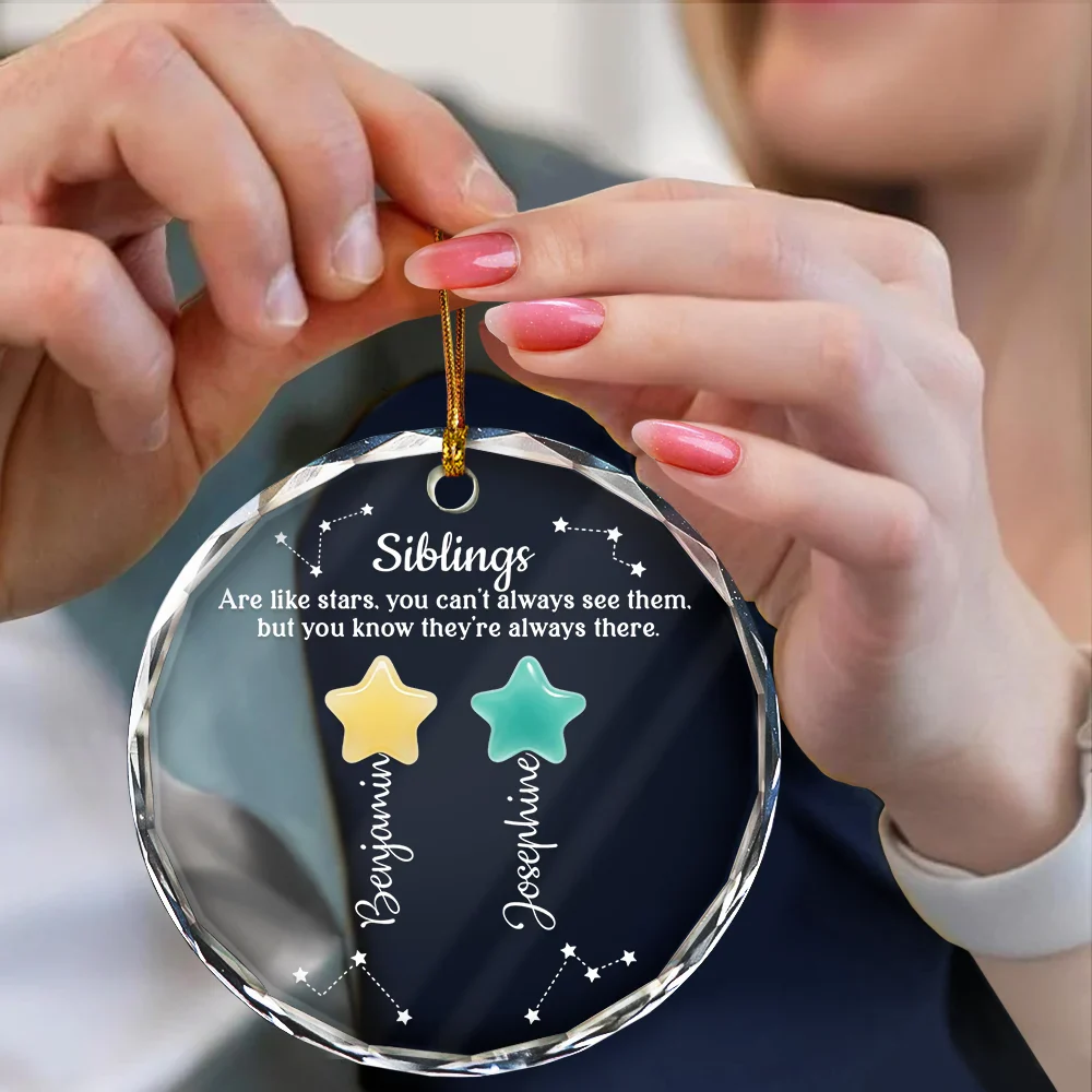 Friends Sisters Siblings Are Like Stars Sea Glass - Personalized Circle Glass Ornament - Image 4