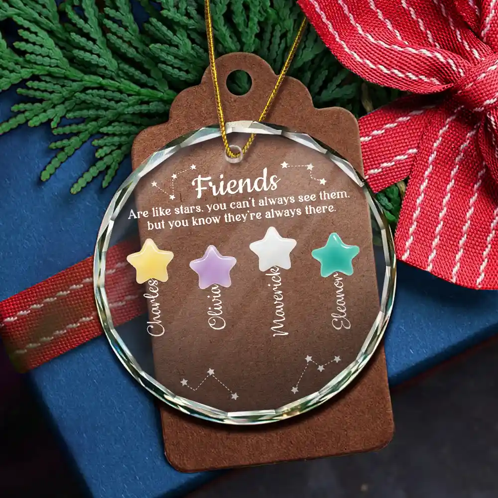 Friends Sisters Siblings Are Like Stars Sea Glass - Personalized Circle Glass Ornament - Image 5