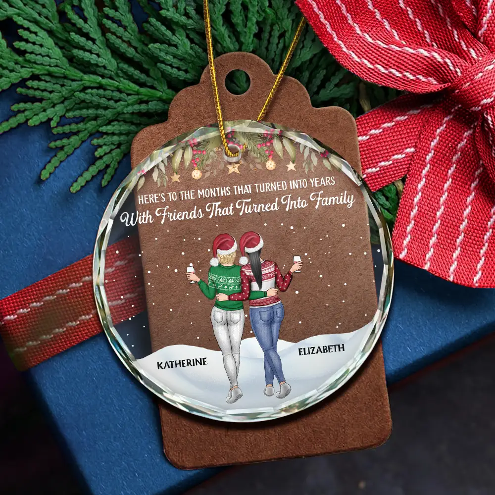 Friends That Turn Into Family Backside - Personalized Circle Glass Ornament - Image 5