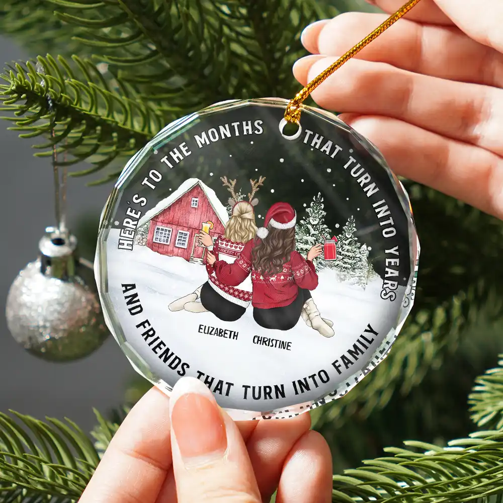 Friends That Turn Into Family - Personalized Circle Glass Ornament - Image 2