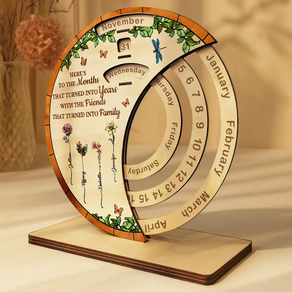 Friends That Turned Into Family Birth Flower Bestie - Personalized Spinning Perpetual Desk Calendar - Image 3
