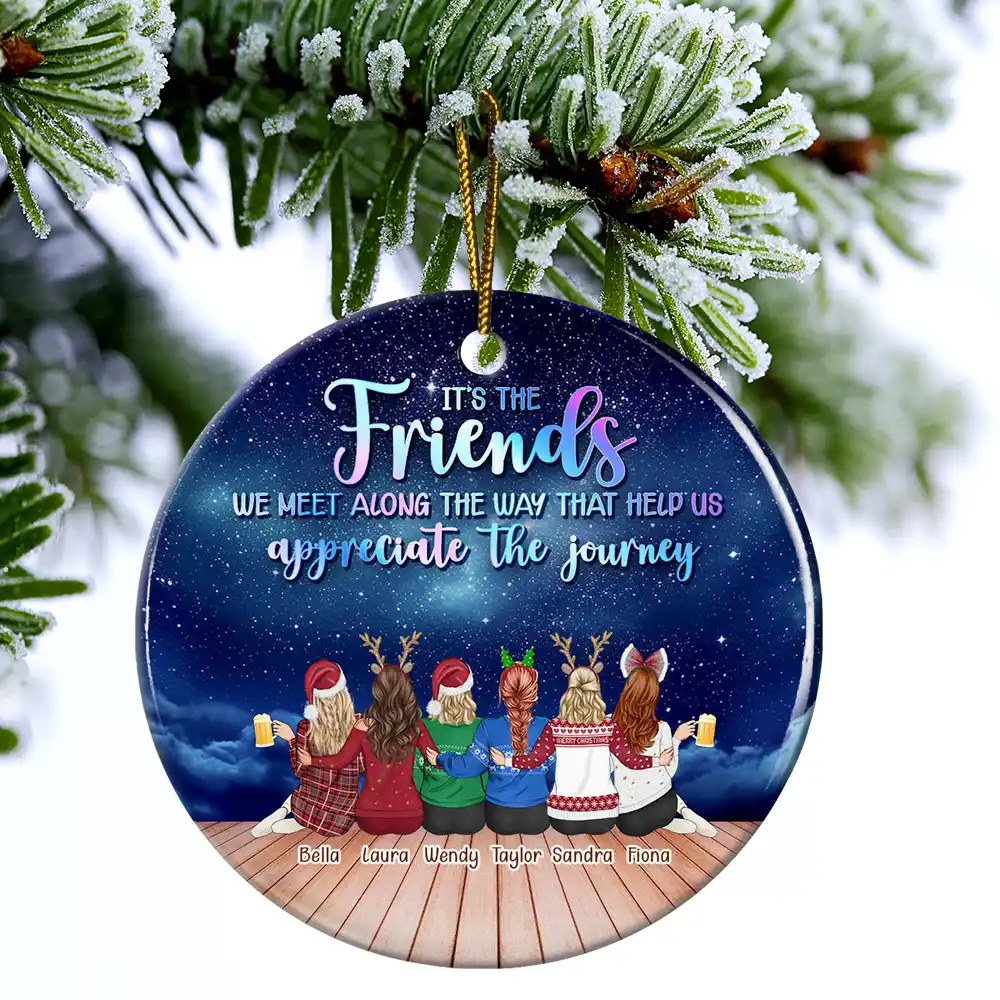 Friends We Meet Along The Way Christmas - Personalized Circle Ceramic Ornament - Image 4