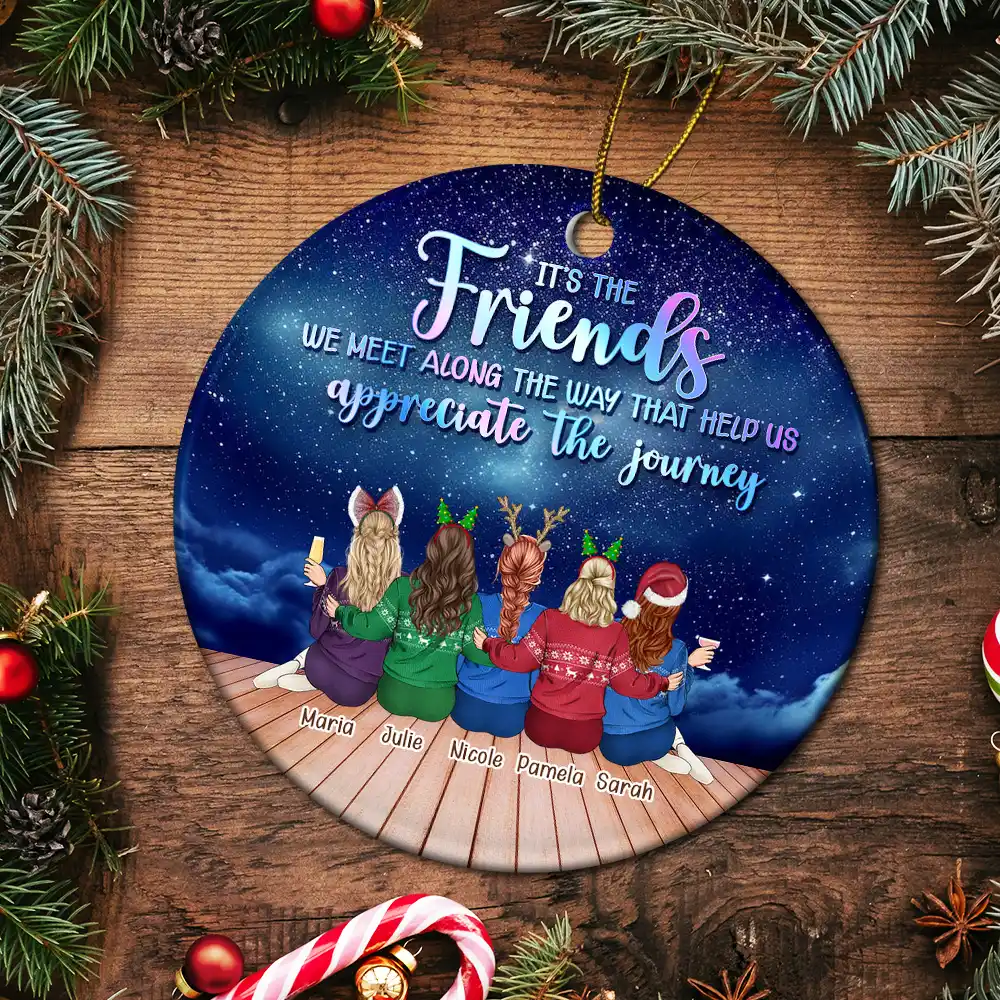 Friends We Meet Along The Way Christmas - Personalized Circle Ceramic Ornament - Image 5