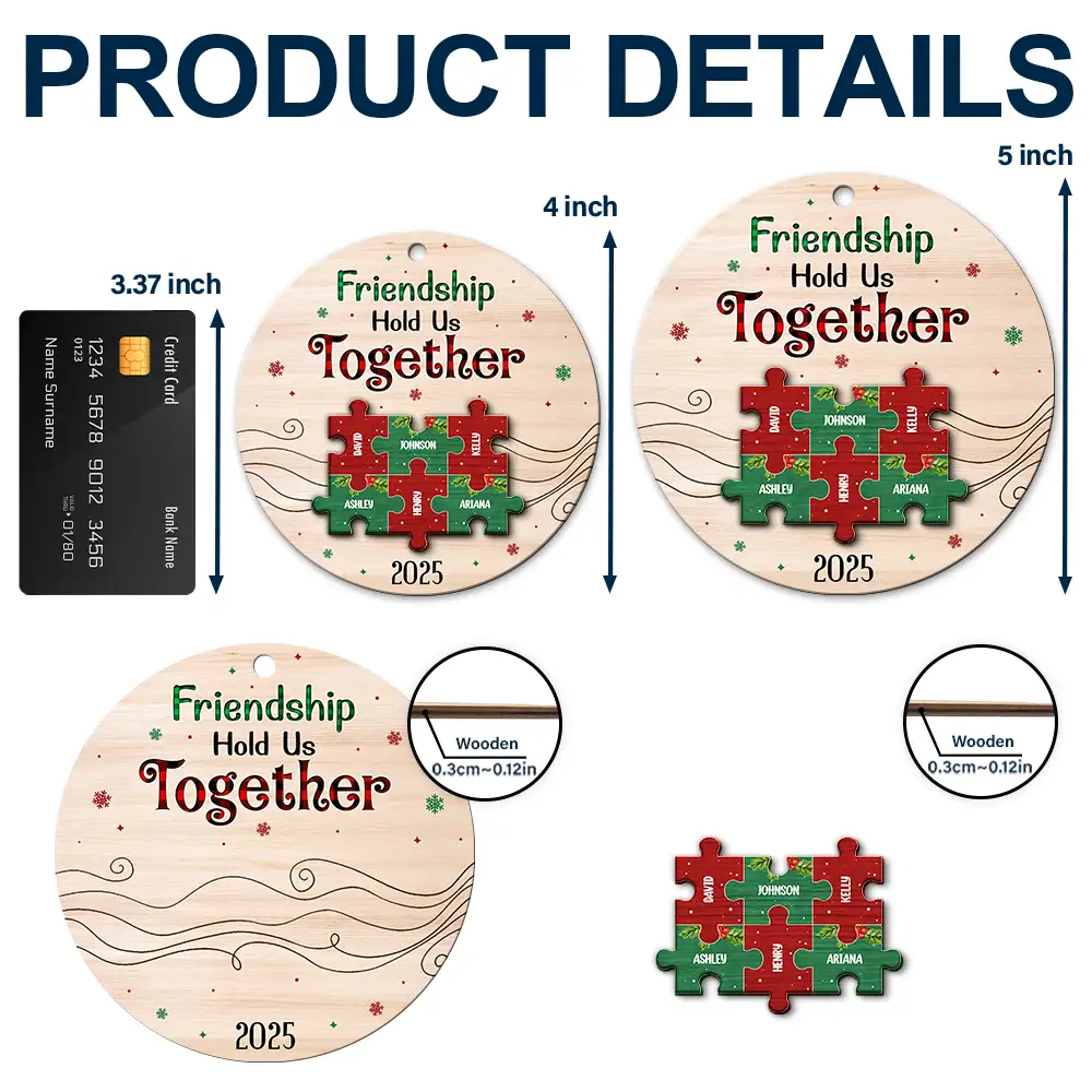 Friendship Hold Us Together Christmas Besties - Personalized 2-Layered Wooden Ornament - Image 5