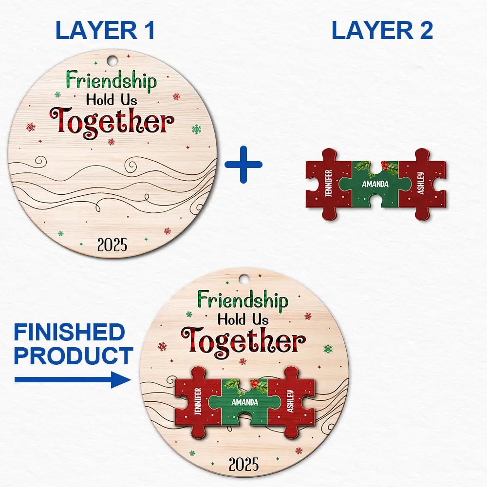 Friendship Hold Us Together Christmas Besties - Personalized 2-Layered Wooden Ornament - Image 6