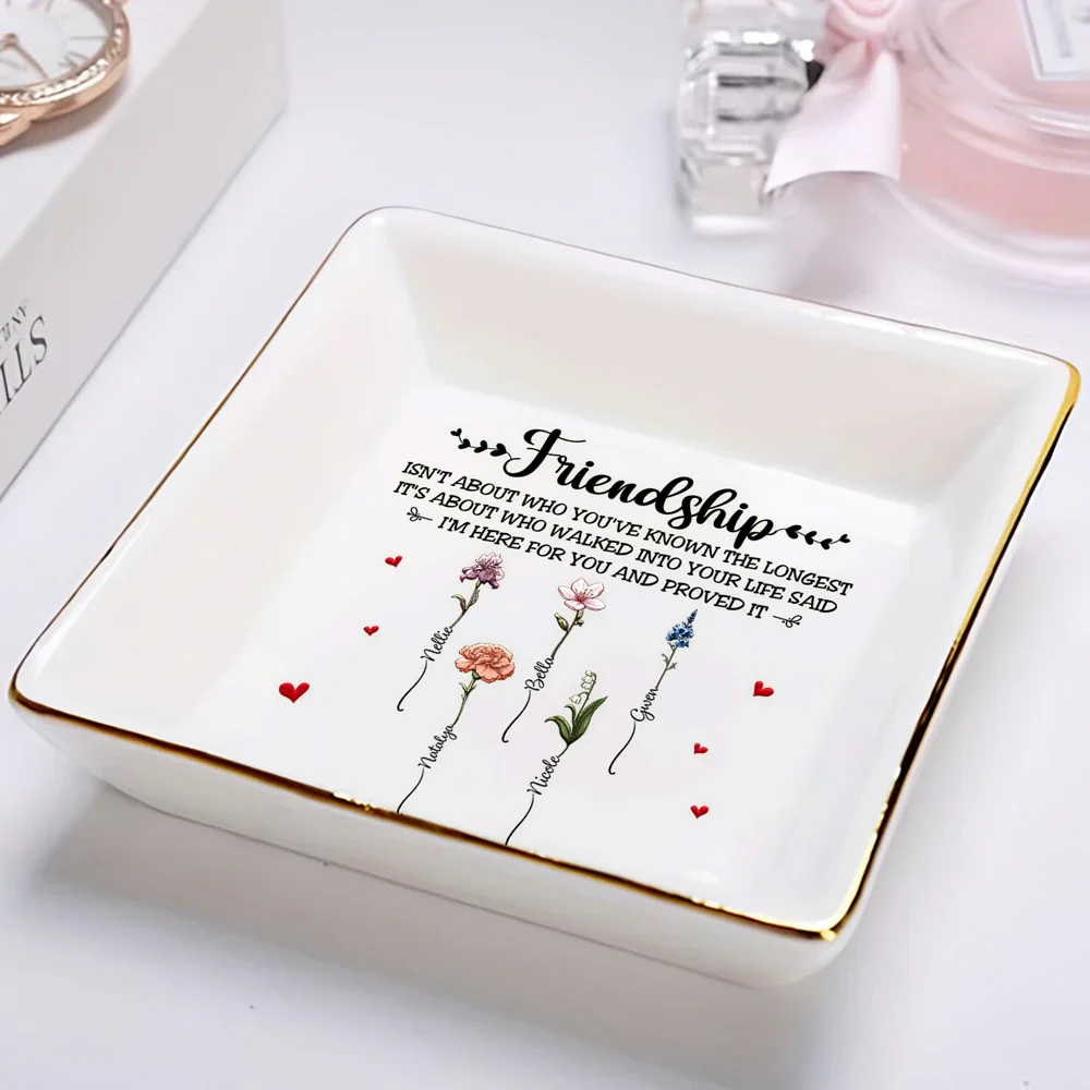 Friendship I'm Here For You Birth Flower - Personalized Ring Dish - Image 2