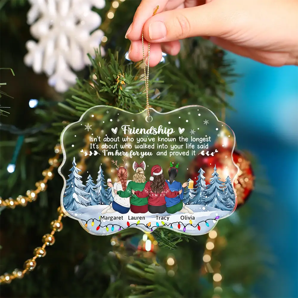 Friendship I'm Here For You Christmas Besties - Personalized Medallion Acrylic Ornament - Image 4