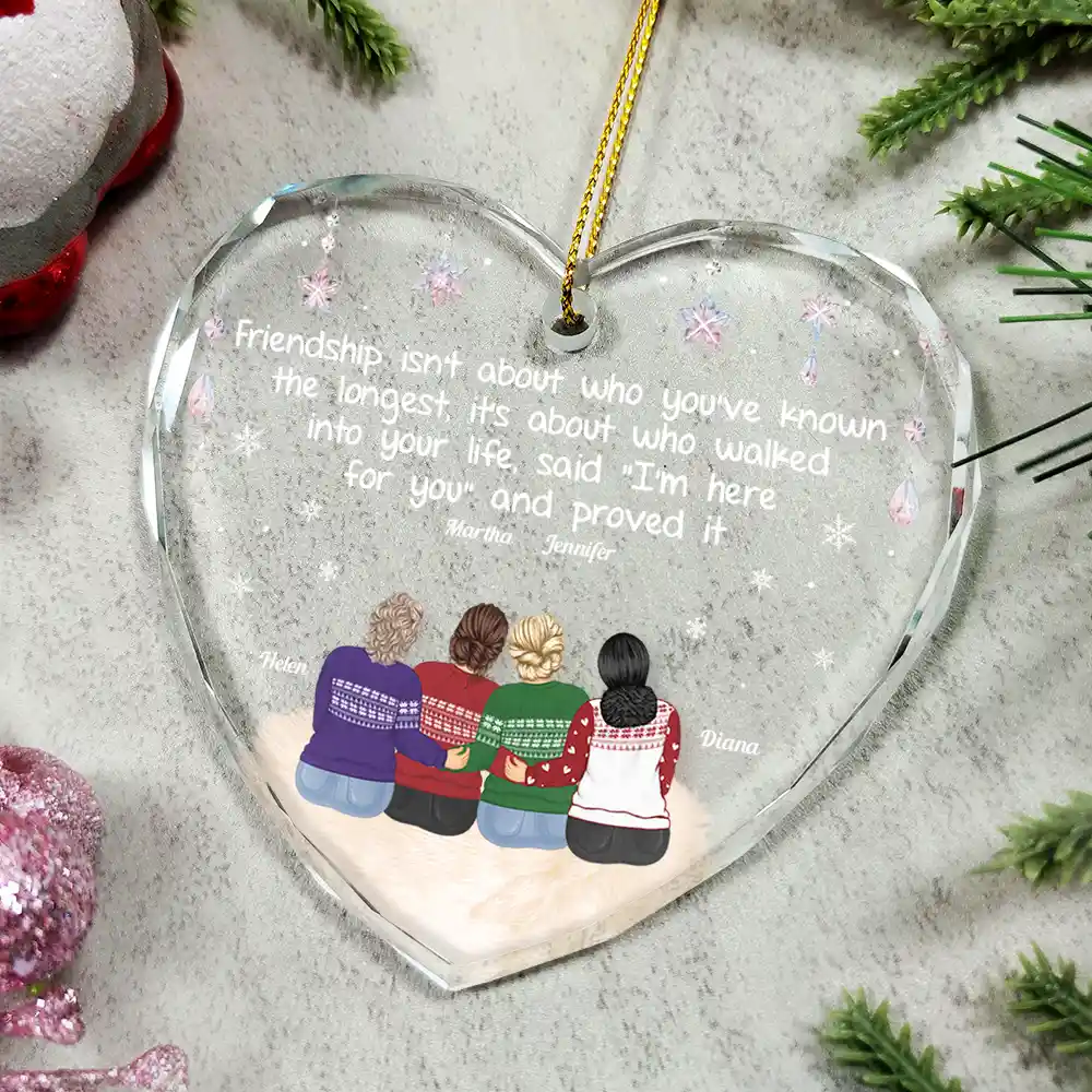 Friendship Isn't About Who You've Known The Longest - Personalized Heart Shaped Glass Ornament - Image 4