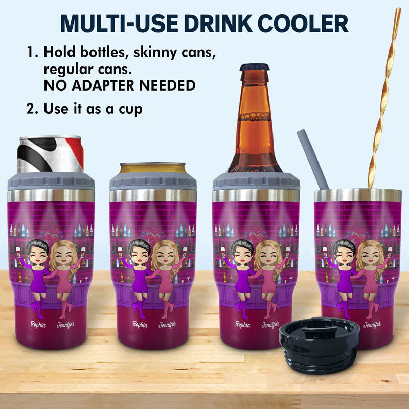 Friendship Trouble When We're Together - Gift For Bestie - Personalized Custom Triple 3 In 1 Can Cooler - Image 2