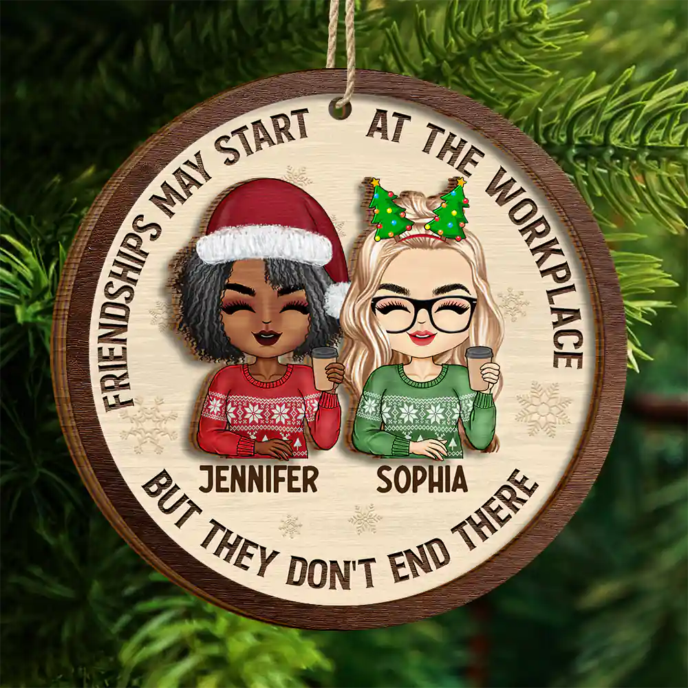 Friendships May Start At The Workplace Christmas Chibi - Personalized 2-Layered Wooden Ornament - Image 4