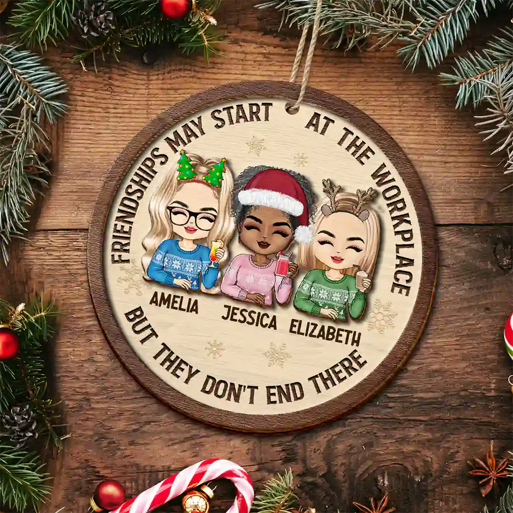 Friendships May Start At The Workplace Christmas Chibi - Personalized 2-Layered Wooden Ornament - Image 5