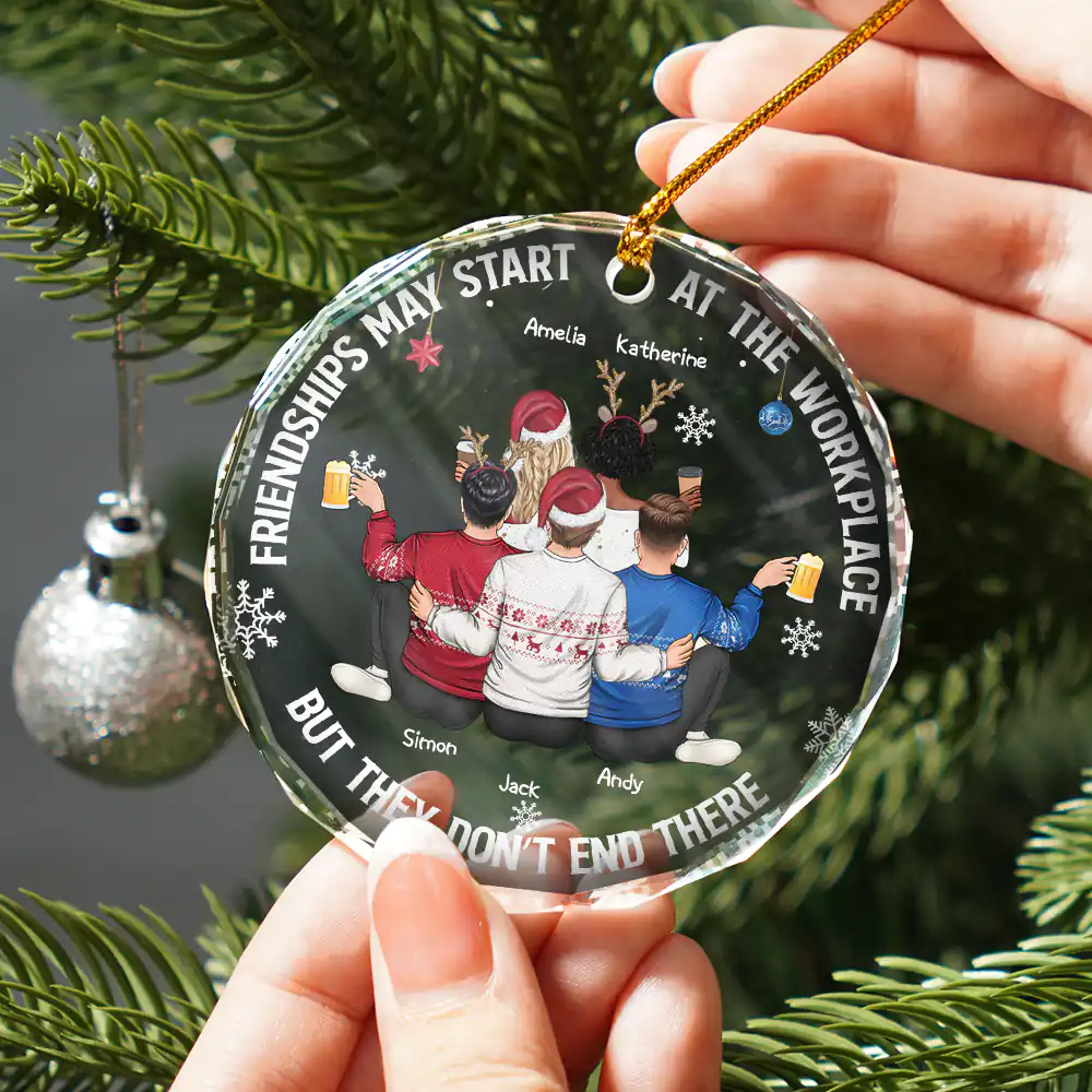 Friendships May Start At The Workplace Christmas Colleagues Backside - Personalized Circle Glass Ornament - Image 2