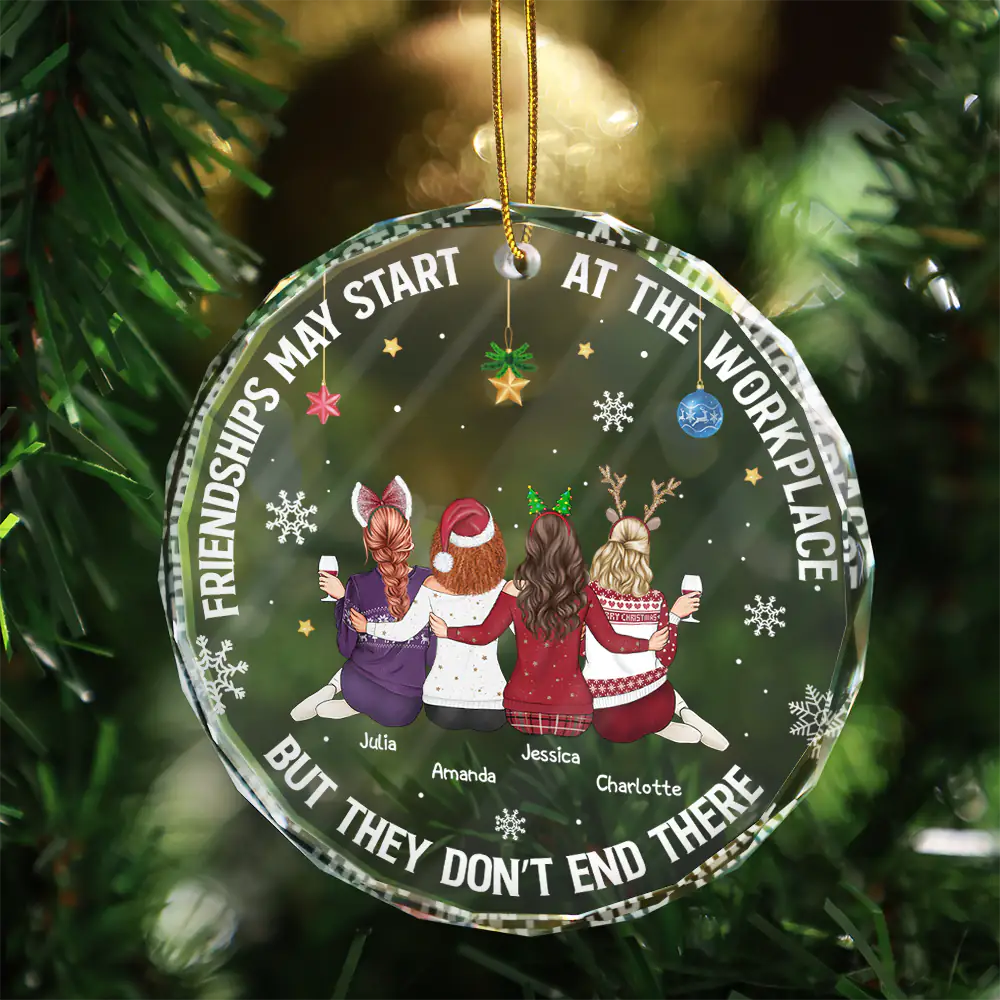 Friendships May Start At The Workplace Christmas Colleagues Backside - Personalized Circle Glass Ornament - Image 3