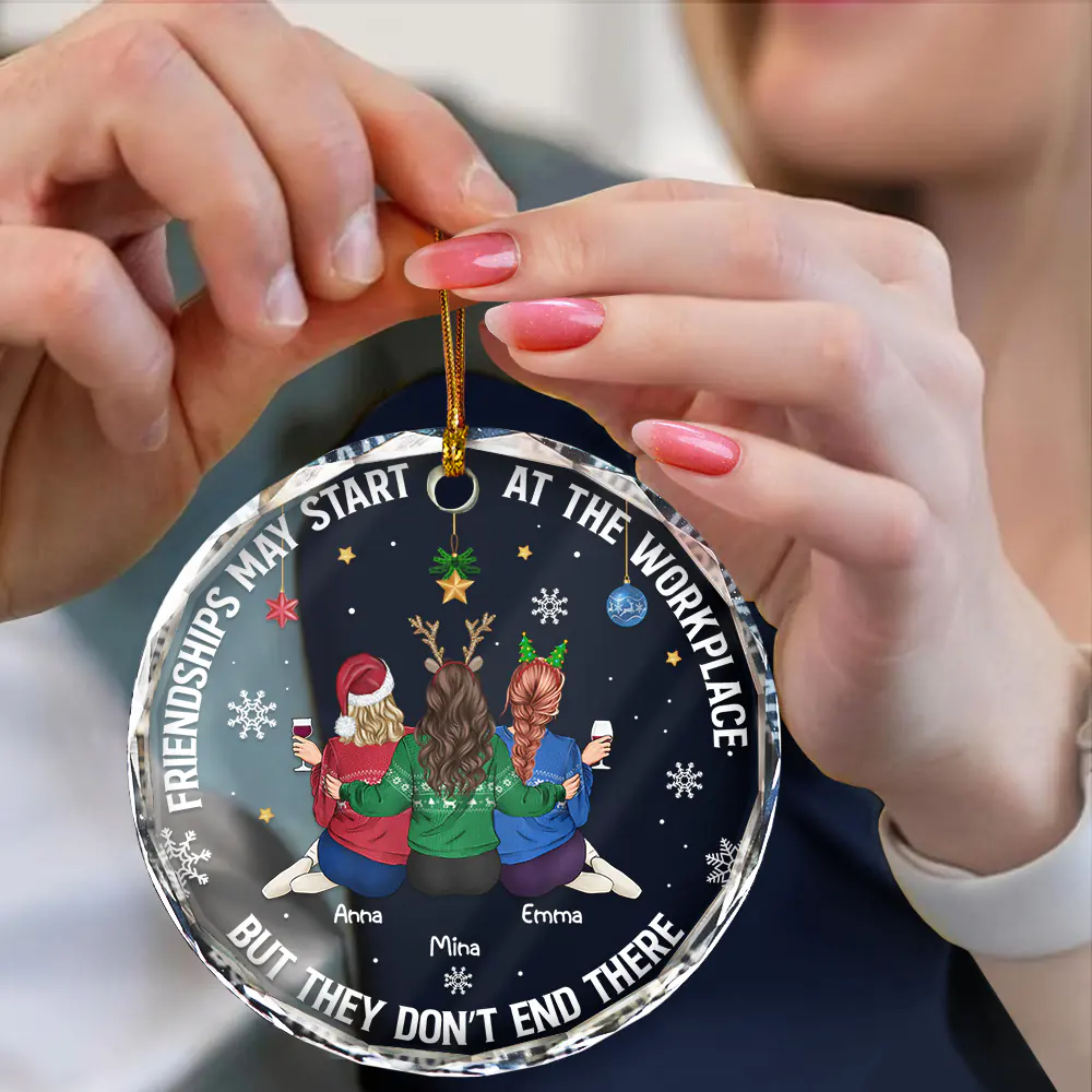 Friendships May Start At The Workplace Christmas Colleagues Backside - Personalized Circle Glass Ornament - Image 4