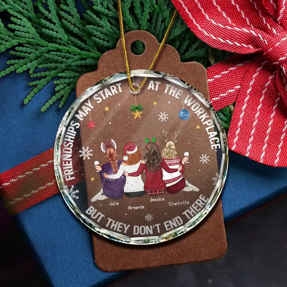 Friendships May Start At The Workplace Christmas Colleagues Backside - Personalized Circle Glass Ornament - Image 5