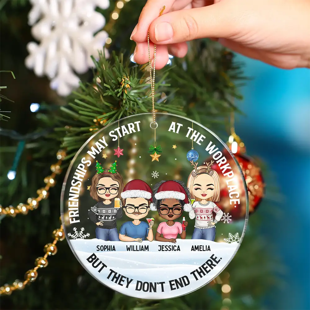 Friendships May Start At The Workplace Christmas Colleagues Chibi - Personalized Circle Acrylic Ornament - Image 4