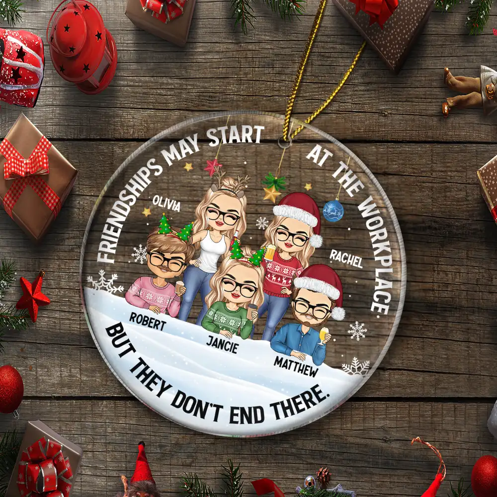 Friendships May Start At The Workplace Christmas Colleagues Chibi - Personalized Circle Acrylic Ornament - Image 5