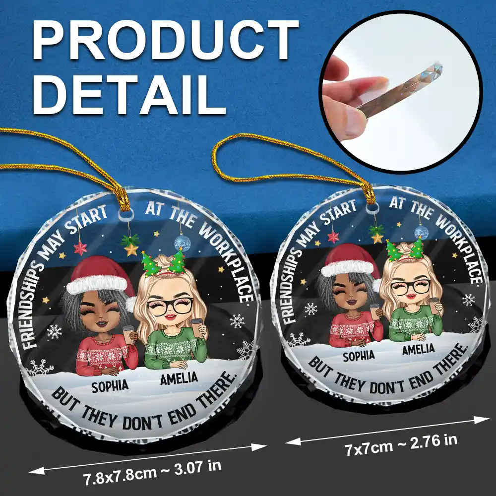 Friendships May Start At The Workplace Christmas Colleagues Chibi - Personalized Circle Glass Ornament - Image 6