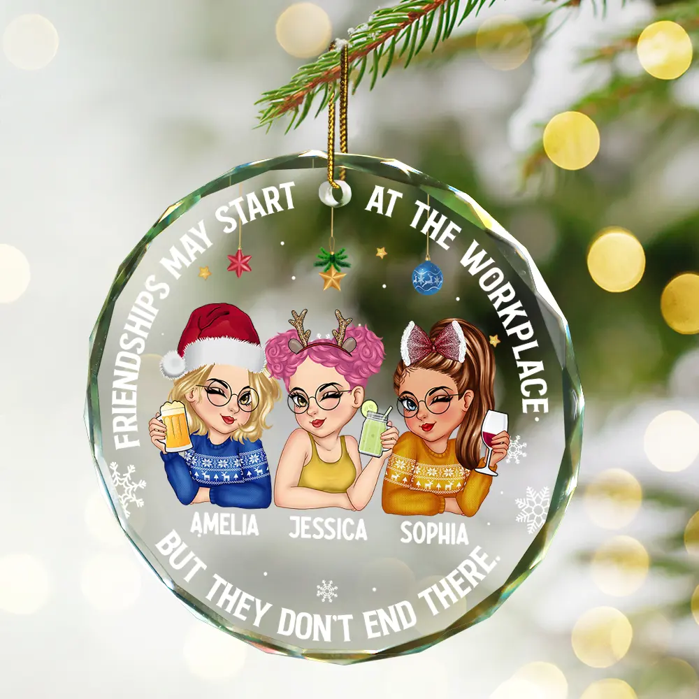 Friendships May Start At The Workplace Christmas Colleagues - Personalized Circle Glass Ornament - Image 2