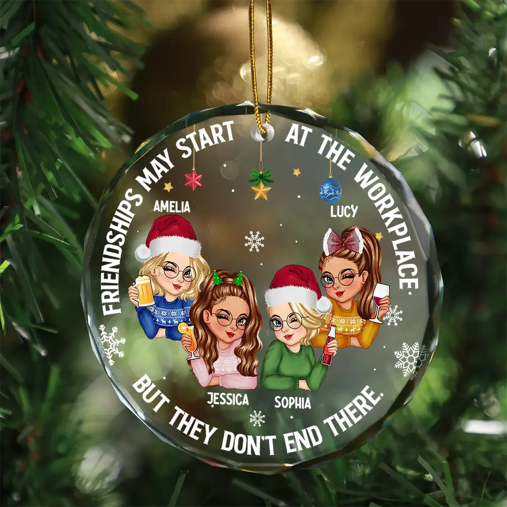 Friendships May Start At The Workplace Christmas Colleagues - Personalized Circle Glass Ornament - Image 3