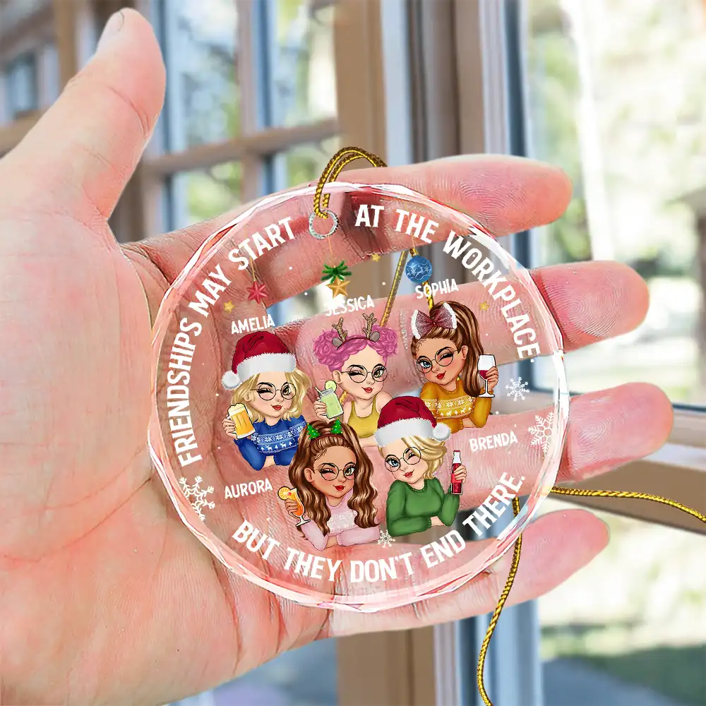 Friendships May Start At The Workplace Christmas Colleagues - Personalized Circle Glass Ornament - Image 4