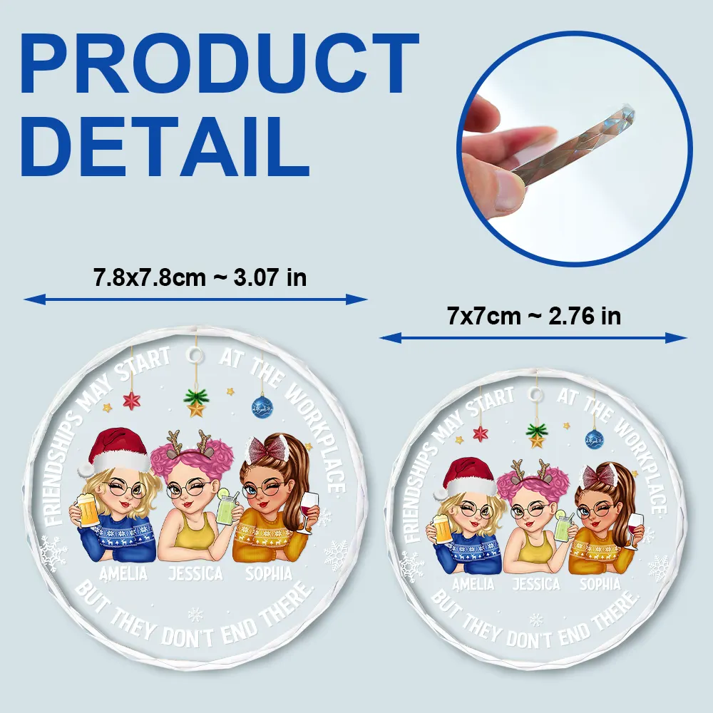 Friendships May Start At The Workplace Christmas Colleagues - Personalized Circle Glass Ornament - Image 6
