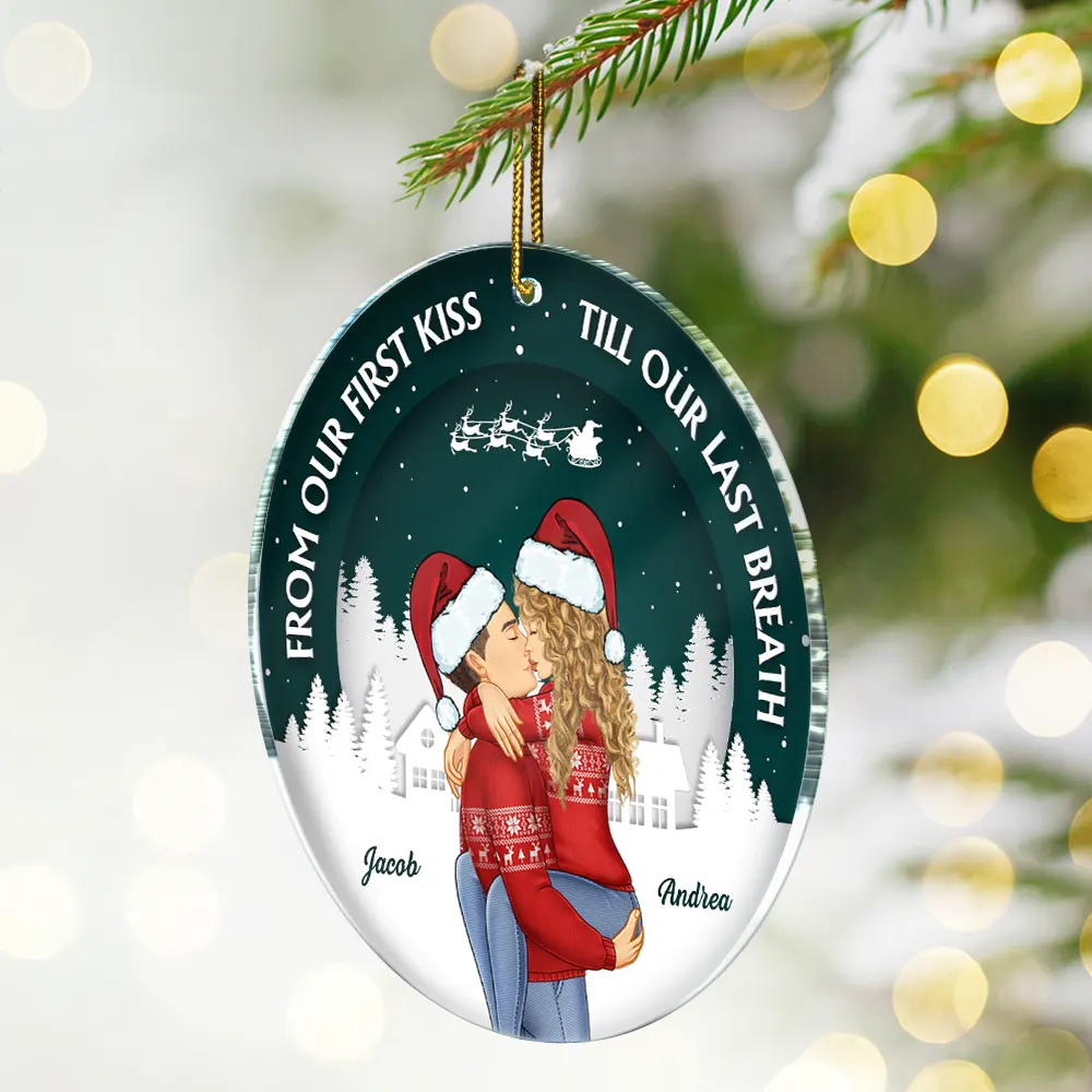 From Our First Kiss Couple Christmas - Personalized Circle Acrylic Ornament - Image 2