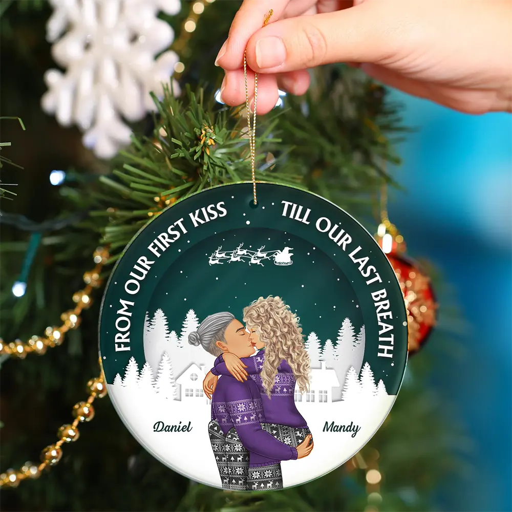 From Our First Kiss Couple Christmas - Personalized Circle Acrylic Ornament - Image 4