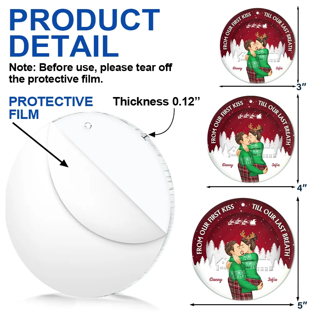 From Our First Kiss Couple Christmas - Personalized Circle Acrylic Ornament - Image 6