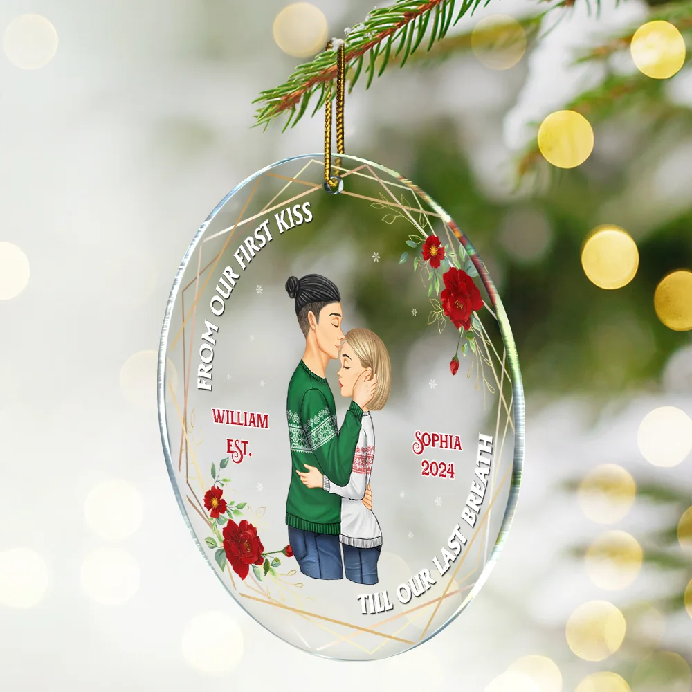 From Our First Kiss Till Our Last Breath - Christmas Couple Gift - Personalized Custom Circle Acrylic Ornament - Image 2