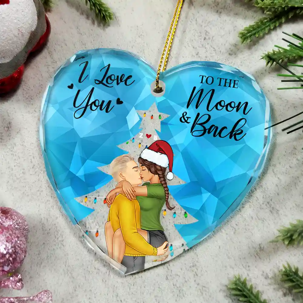 From Our First Kiss Till Our Last Breath Christmas Couple - Personalized Heart Shaped Glass Ornament - Image 4