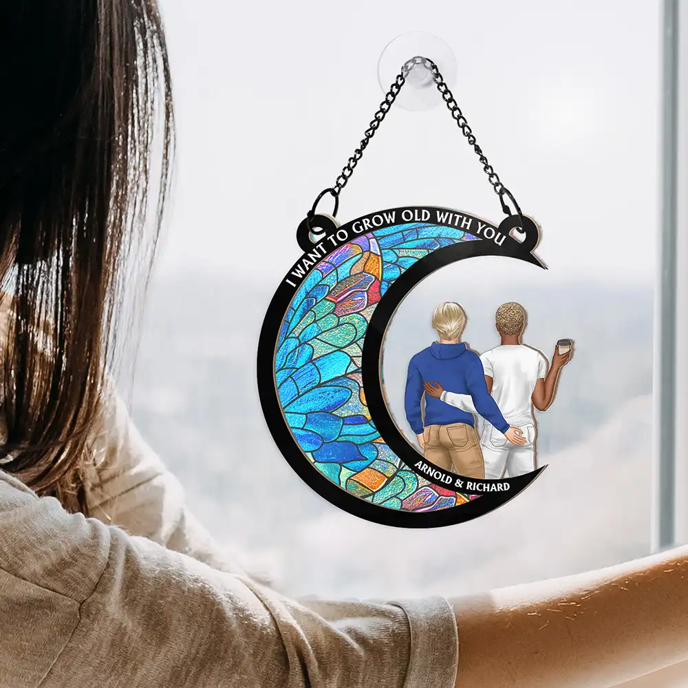 From Our First Kiss Till Our Last Breath Couple - Personalized Window Hanging Suncatcher Ornament - Image 4