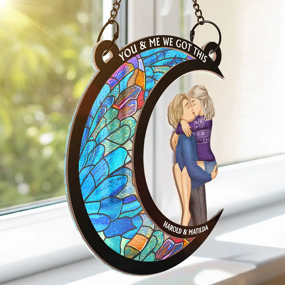 From Our First Kiss Till Our Last Breath Couple - Personalized Window Hanging Suncatcher Ornament - Image 3