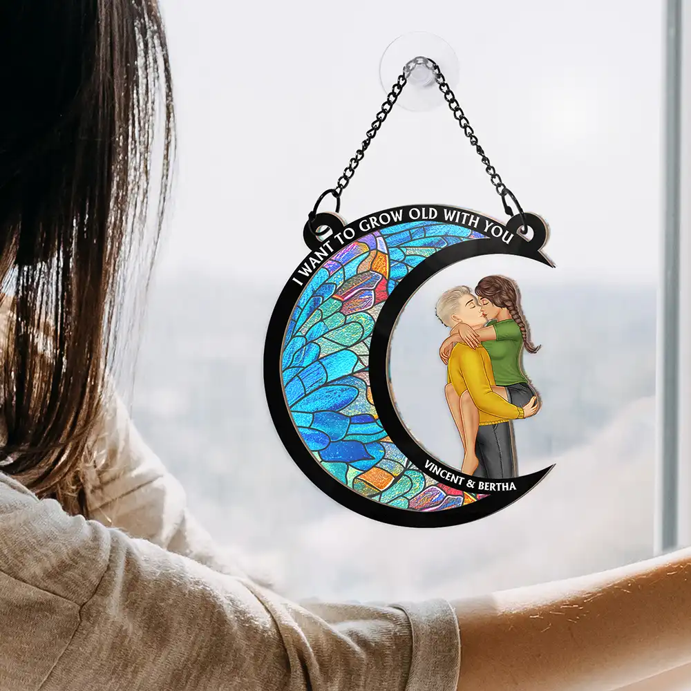 From Our First Kiss Till Our Last Breath Couple - Personalized Window Hanging Suncatcher Ornament - Image 4