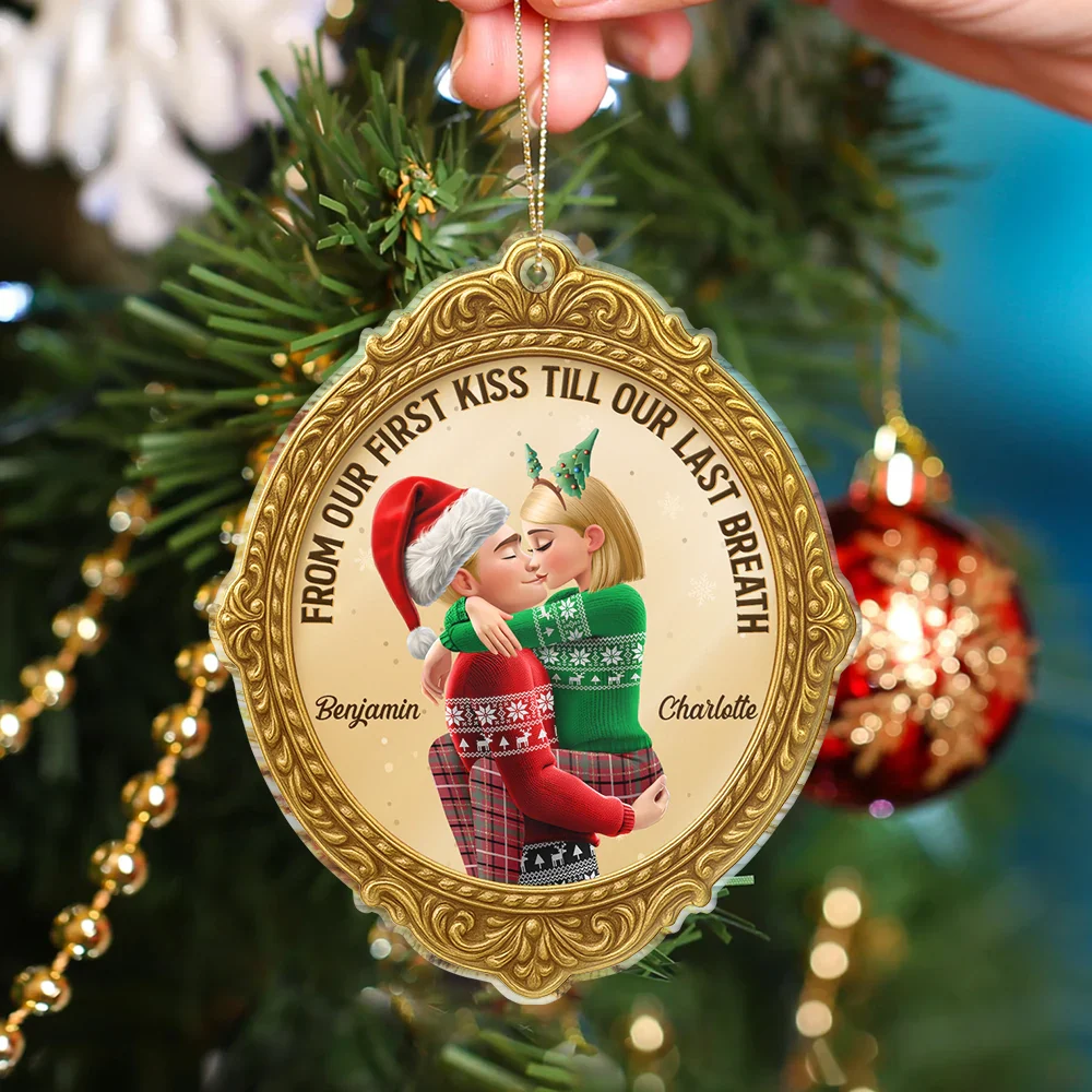 From Our First Kiss Till Our Last Breath Golden Frame 3D Effect - Personalized Custom Shaped Acrylic Ornament - Image 4