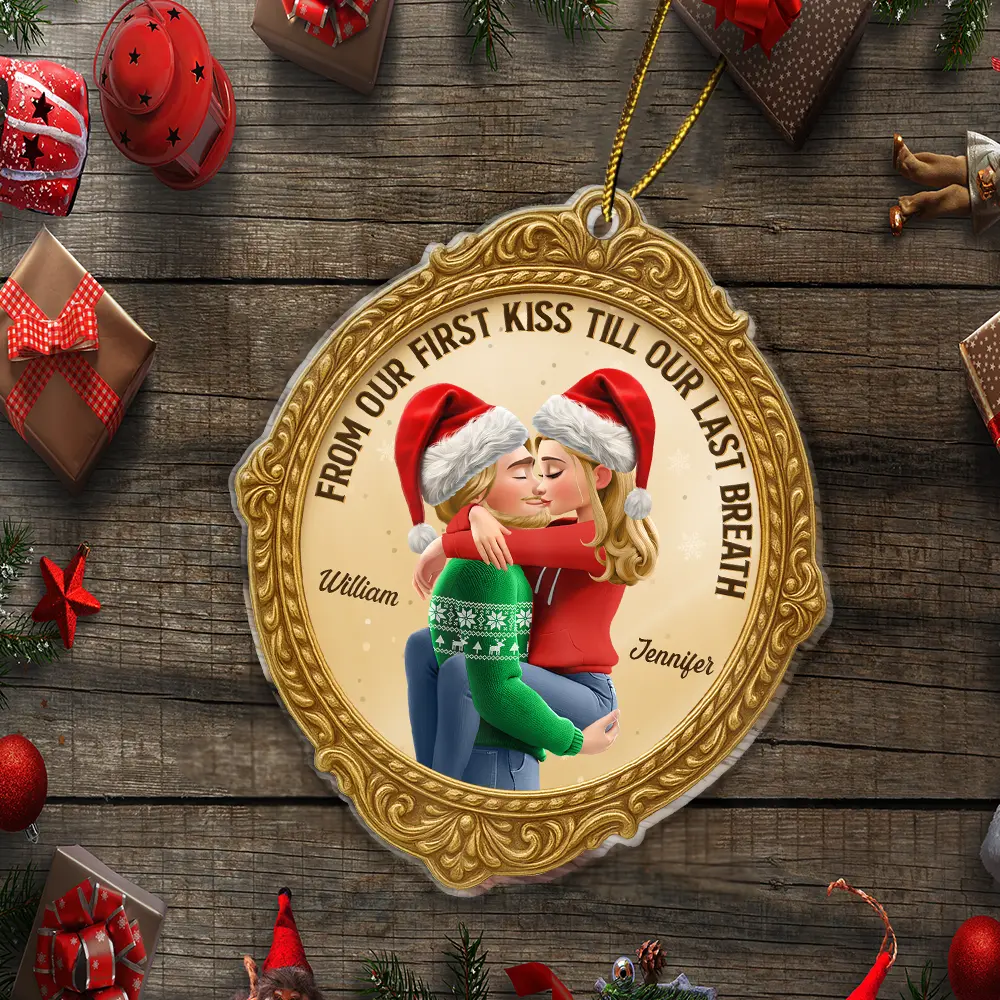 From Our First Kiss Till Our Last Breath Golden Frame 3D Effect - Personalized Custom Shaped Acrylic Ornament - Image 5