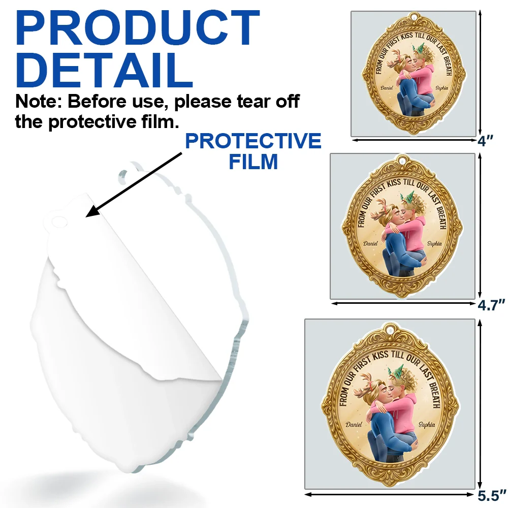From Our First Kiss Till Our Last Breath Golden Frame 3D Effect - Personalized Custom Shaped Acrylic Ornament - Image 6