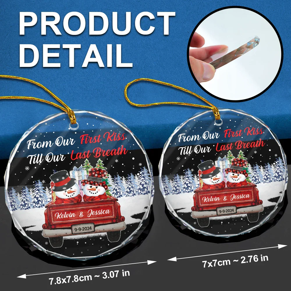 From Our First Kiss Till Our Last Breath Snowman - Personalized Circle Glass Ornament - Image 6