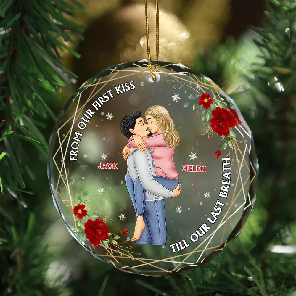From Our First Kiss Till Our Last Breath Young Couples - Personalized Circle Glass Ornament - Image 3