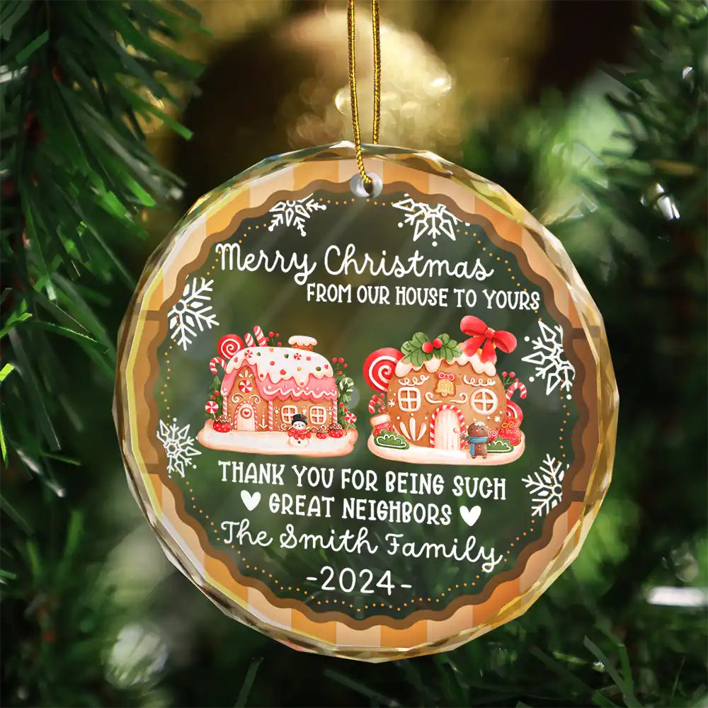 From Our House To Yours Thank You Great Neighbors - Personalized Circle Glass Ornament - Image 3