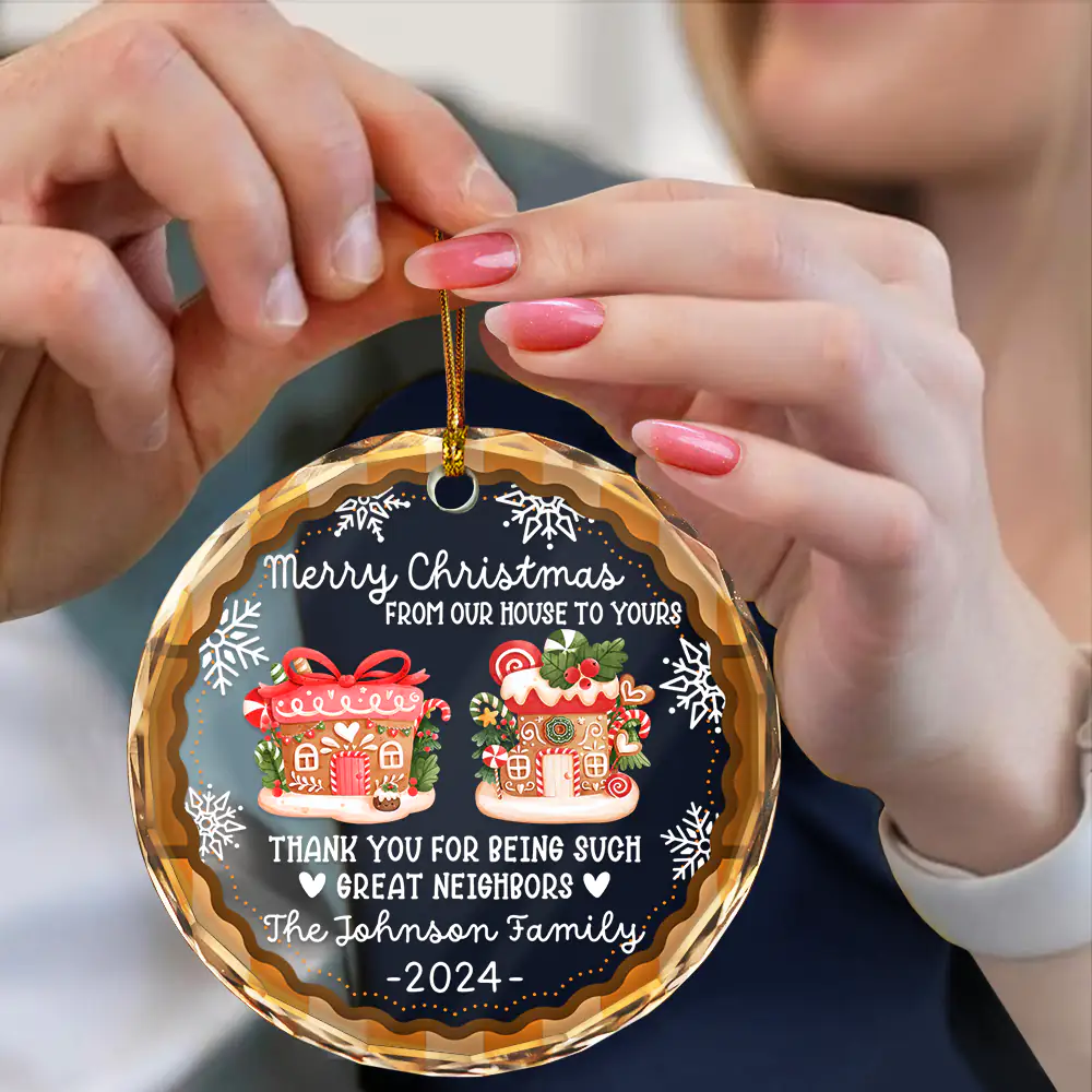 From Our House To Yours Thank You Great Neighbors - Personalized Circle Glass Ornament - Image 4