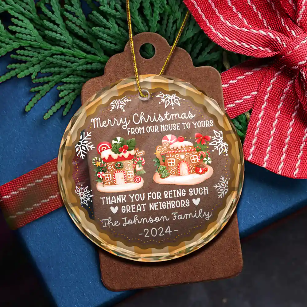 From Our House To Yours Thank You Great Neighbors - Personalized Circle Glass Ornament - Image 5