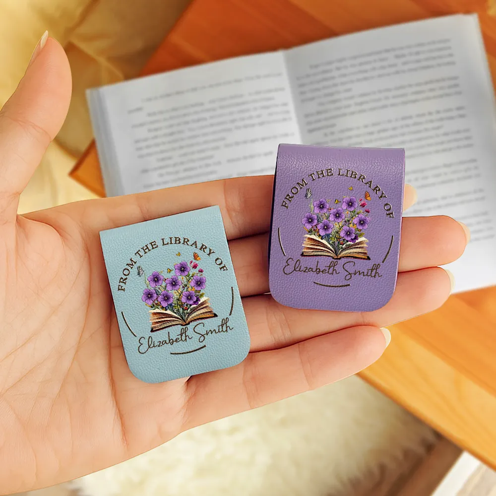 From The Library Of, Gift For Book Lovers - Personalized Leather Magnetic Bookmark - Image 3