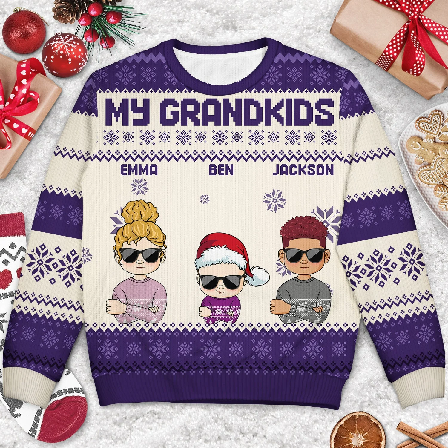 Front Family - Christmas, Funny Gift For Family, Couple, Dad, Mom, Grandpa, Grandma - Personalized Unisex Ugly Sweater - Image 3