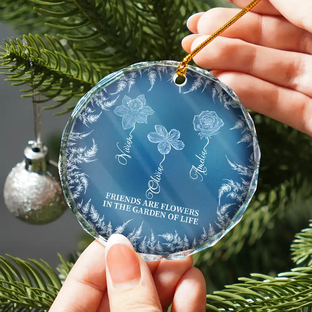 Frost Birth Flower Grow An Old Friend - Personalized Circle Glass Ornament - Image 2