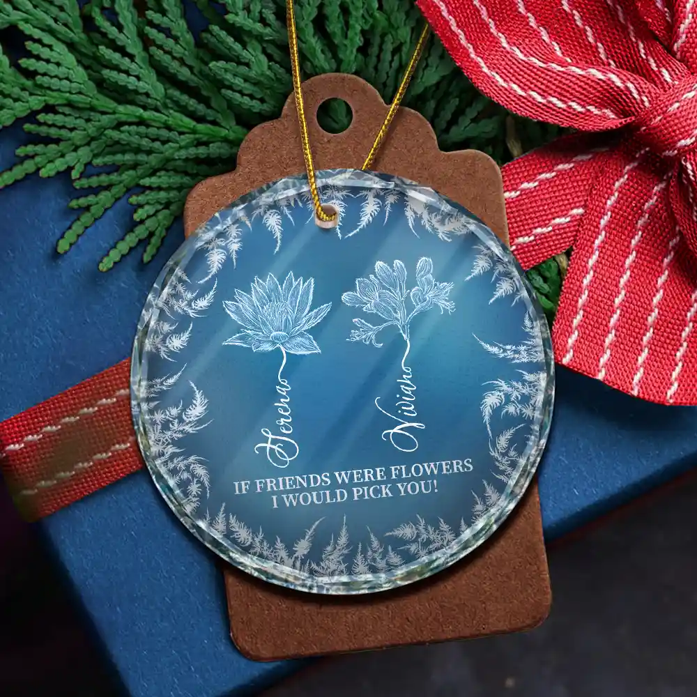 Frost Birth Flower Grow An Old Friend - Personalized Circle Glass Ornament - Image 5