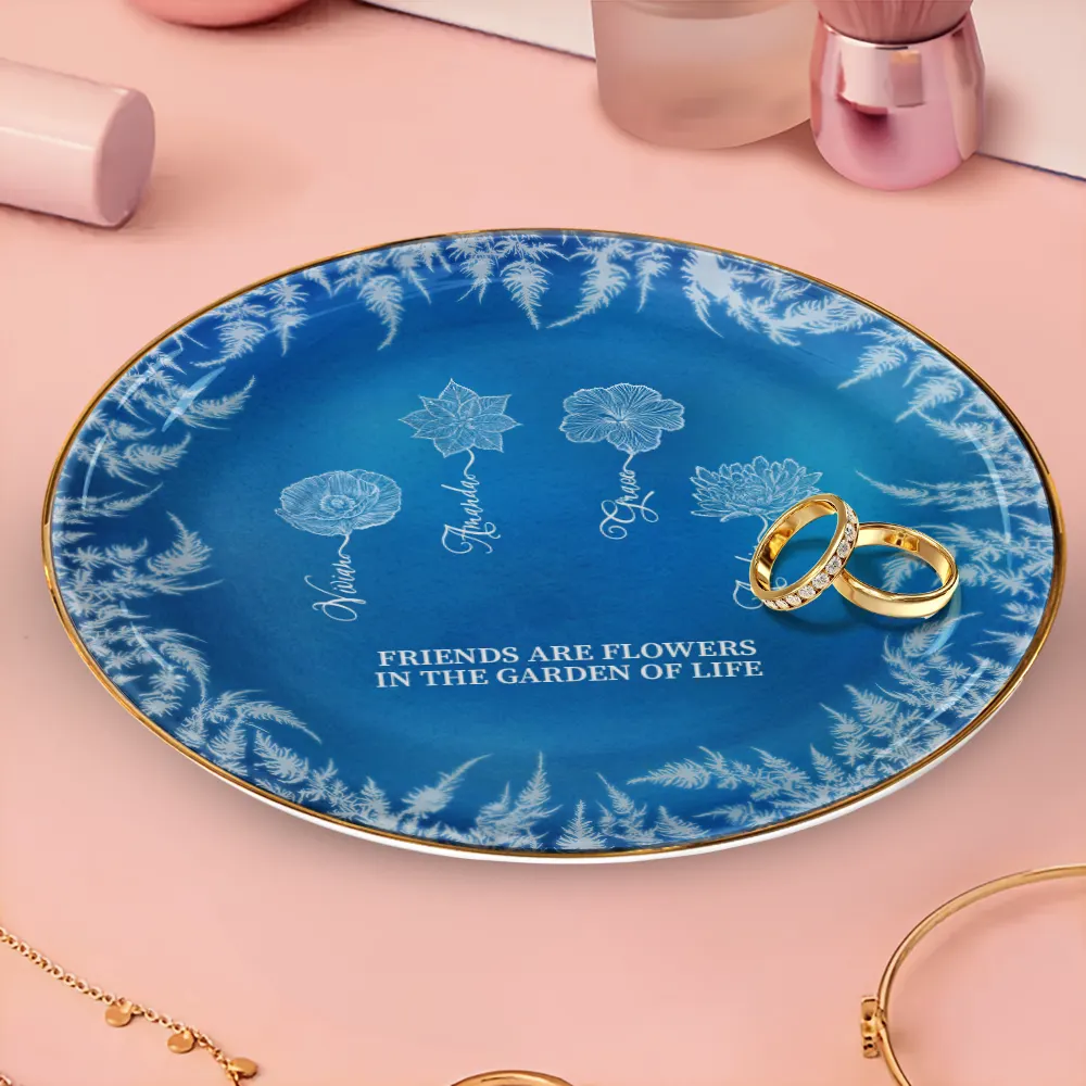 Frost Birth Flower Grow An Old Friend - Personalized Round Ring Dish - Image 3